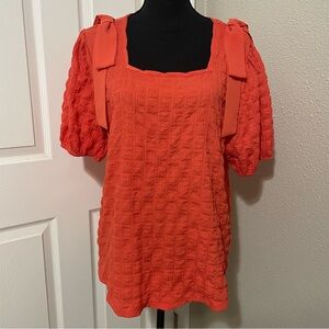 Pumpkin Orange Bow Textured Blouse Fall Autumn Women's Textured Top Trendy